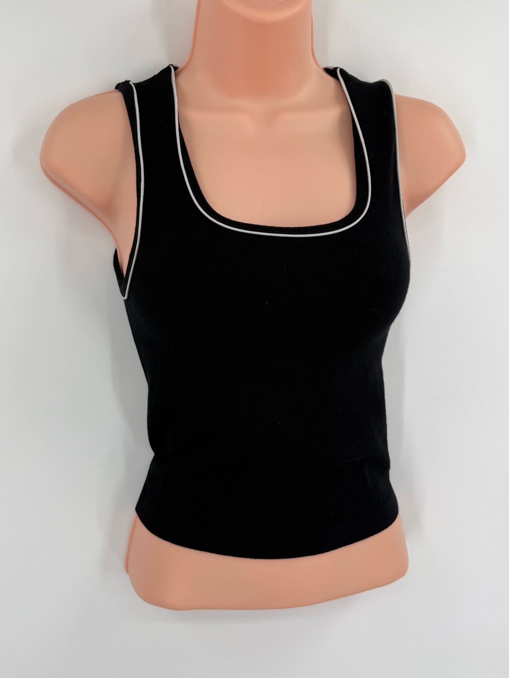 Happily Grey Tank | Black with White Piping | M